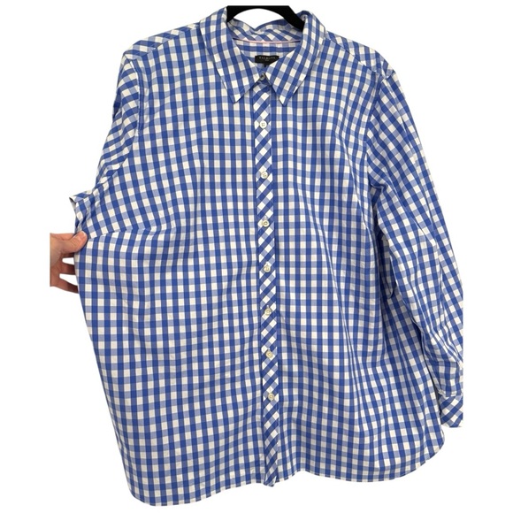 Talbots Blue Gingham Check Button Up Blouse Top Shirt Size 2X‎ Preppy Casual - Picture 7 of 13
